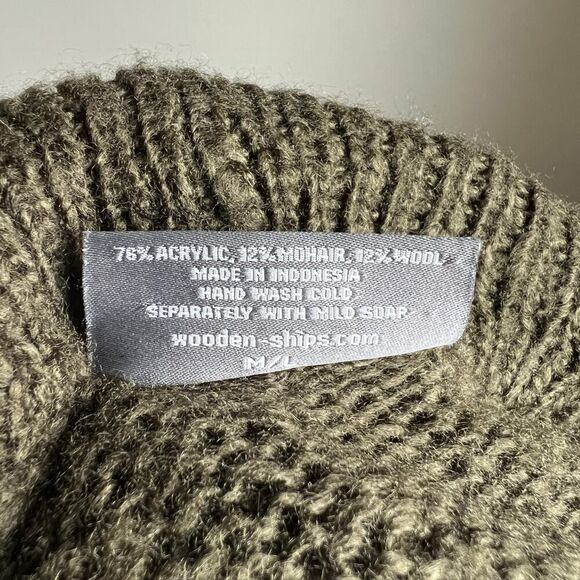 Wooden Ships oversized chunky‎ lightweight crochet knit sweater green turtleneck - Picture 5 of 7